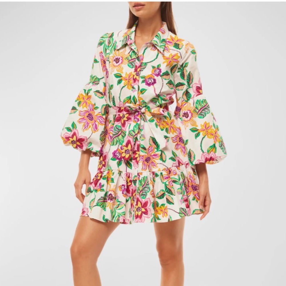 Misa Los Angeles Martina Floral-Print Balloon-Sleeve Mini Shirtdress